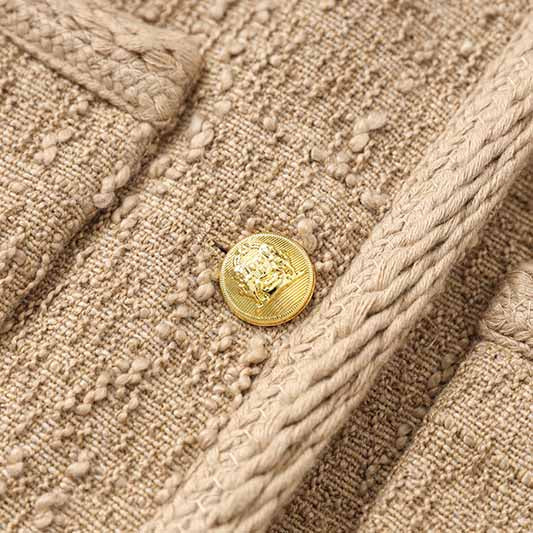 Luxury tweed autumn winter coat khaki tweed woolen cloth jacket