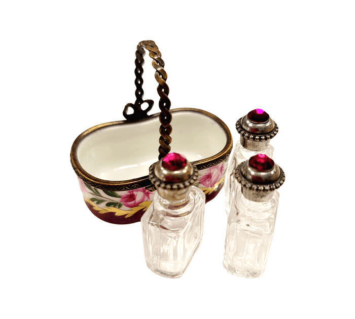 Maroon Porcelain Perfume Basket Porcelain Limoges Perfume French Trinket Box