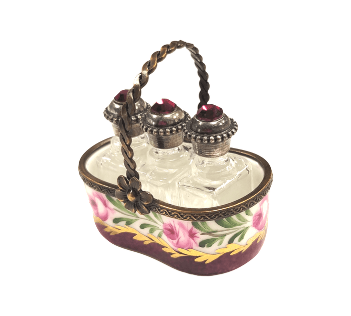 Maroon Porcelain Perfume Basket Porcelain Limoges Perfume French Trinket Box