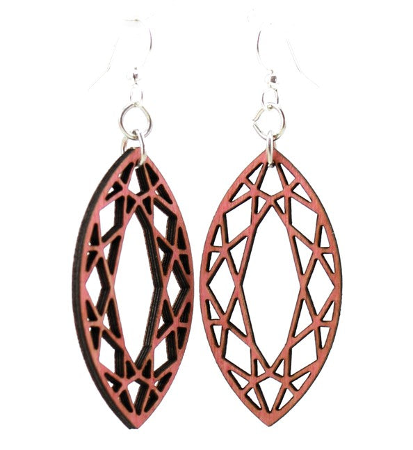 Marquise diamond cut wood earrings, laser-cut and made in USA
