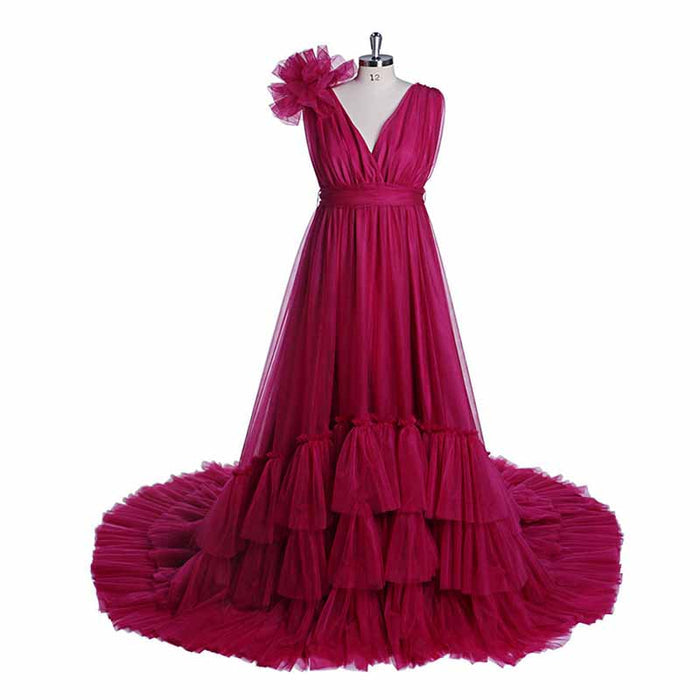 Maternity Mesh Flower Dress Sleeveless Gown