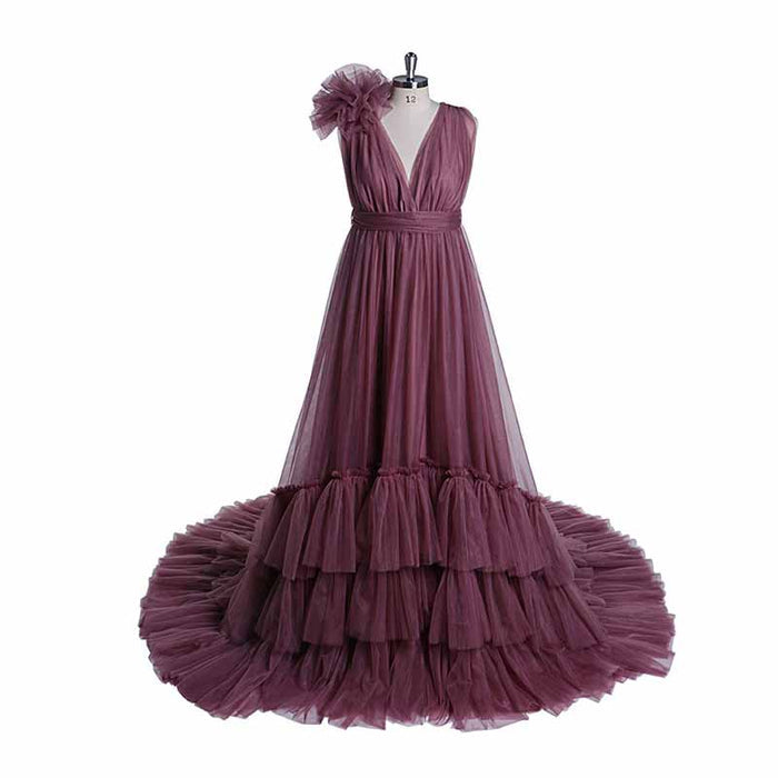 Maternity Mesh Flower Dress Sleeveless Gown