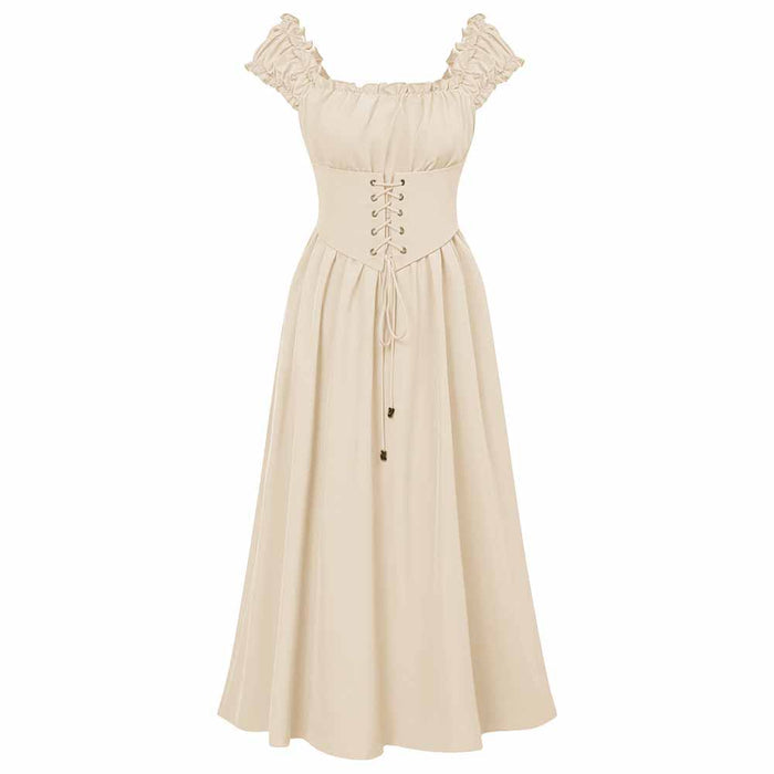 Medieval Renaissance Dress Solid Ruffles Lace Up Maxi Dress