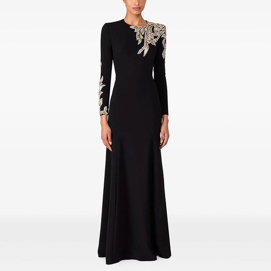 Mermaid Long Evening Gown Long Sleeve Beaded Detail Maxi Dress