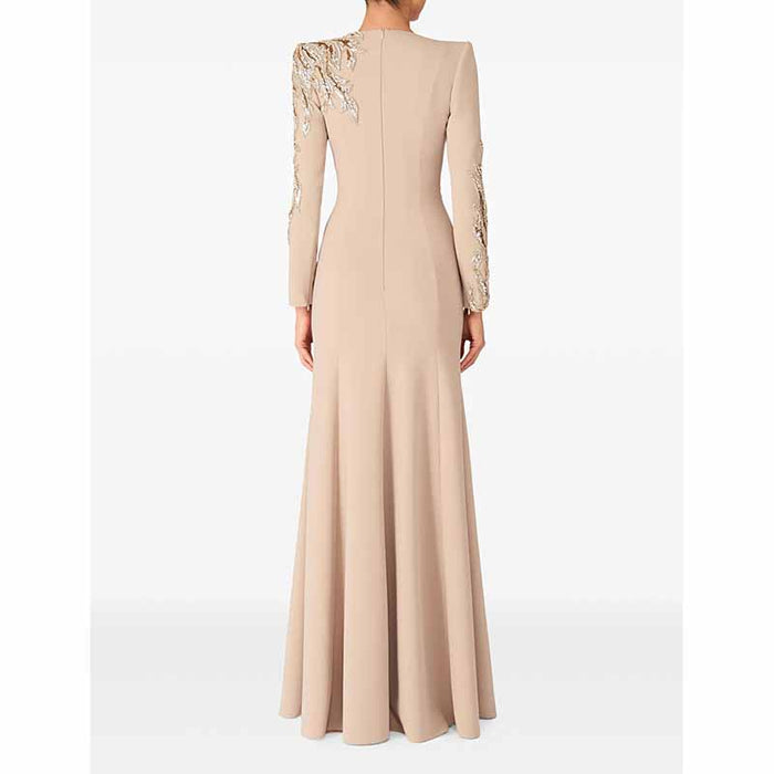 Mermaid Long Evening Gown Long Sleeve Beaded Detail Maxi Dress