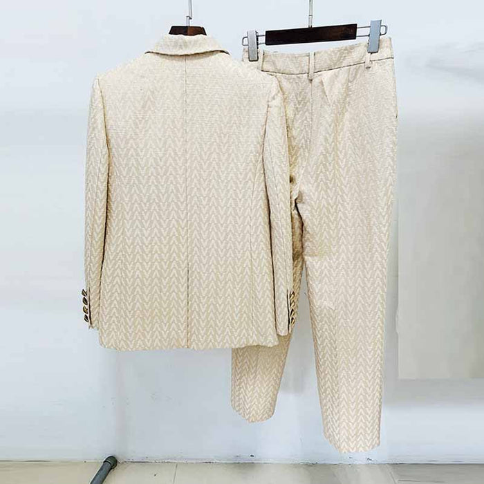 Mid-length Jacquarded pantsuit Straight Pants Set two-piece Formal Event Suit