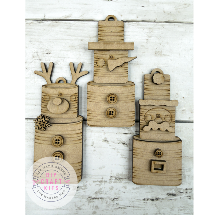 Mini Ornament Set Wood Tin Cans DIY Kit