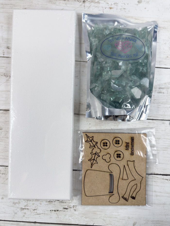 Mini Snowman 4x12 Crushed Glass Canvas Project Kit