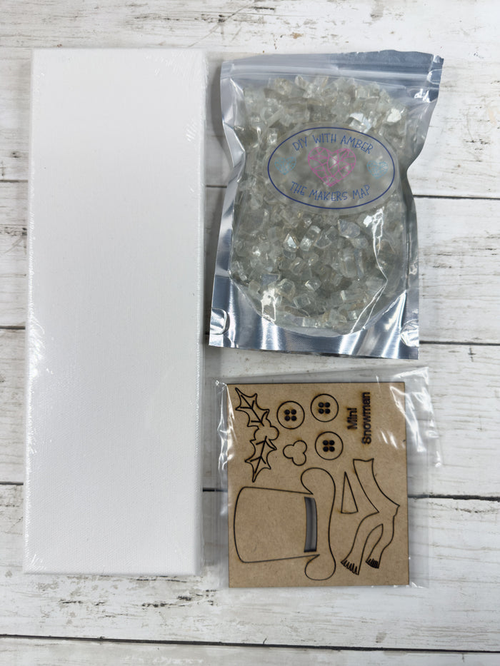 Mini Snowman 4x12 Crushed Glass Canvas Project Kit