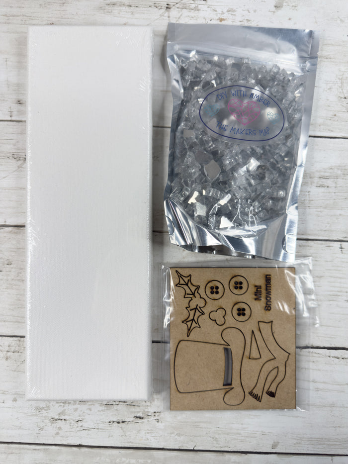 Mini Snowman 4x12 Crushed Glass Canvas Project Kit