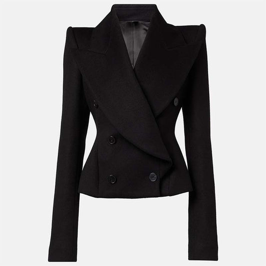 Sd-hk minimalist double-breasted wool coat in black with tailored fit and stylish design