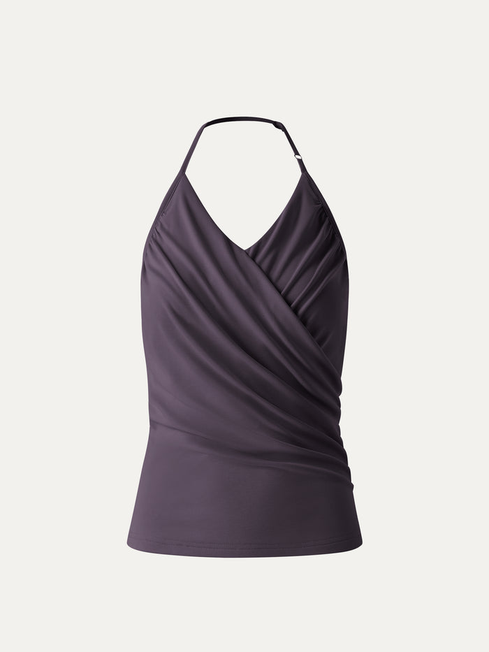 OGLmove Modal Halter Neck Surplice Ruched Bandless Bra Top