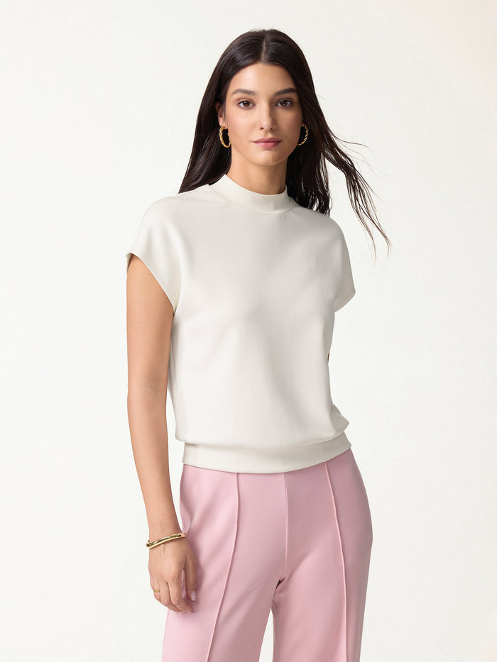 OGLmove Modal Spacer Knit Mock Neck Cap Sleeve Top Off White XXS