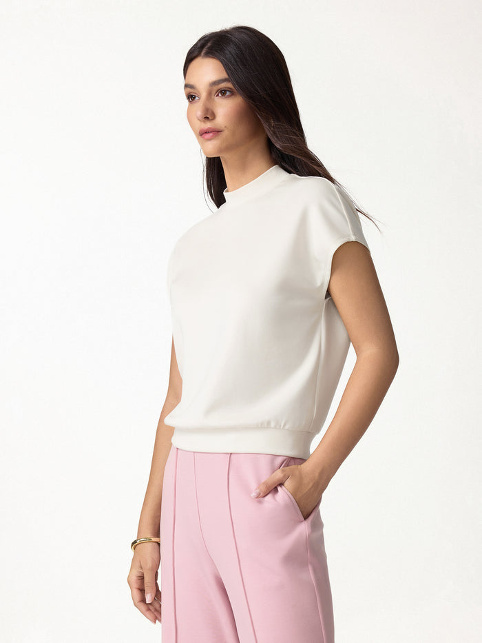 OGLmove Modal Spacer Knit Mock Neck Cap Sleeve Top