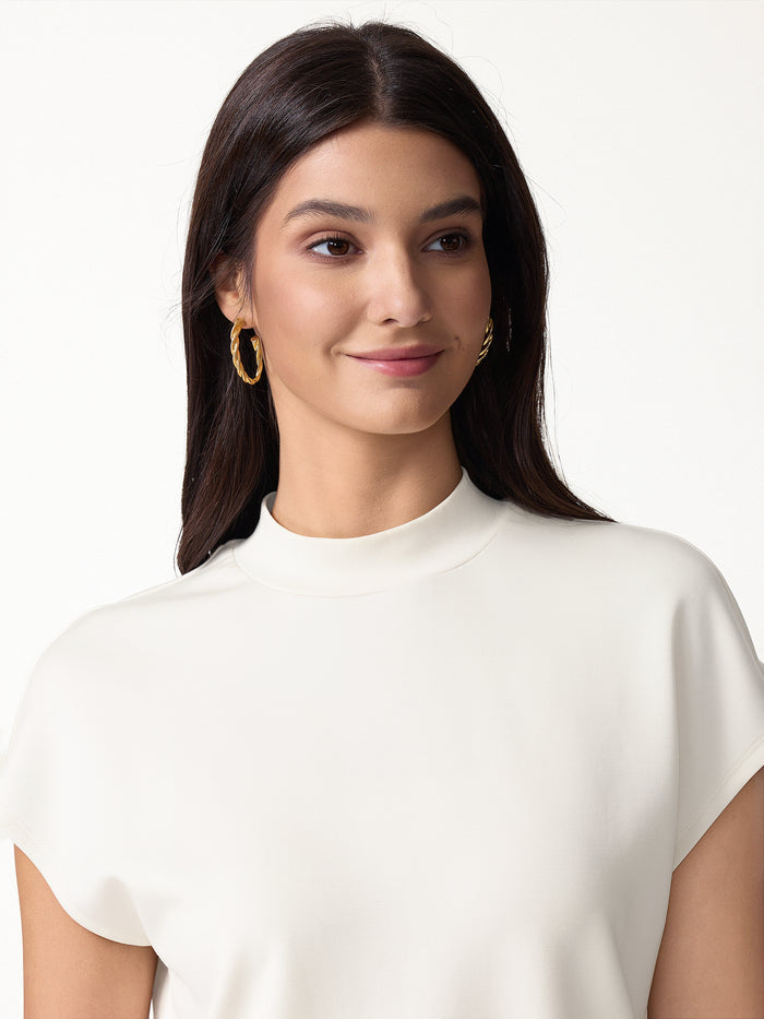 OGLmove Modal Spacer Knit Mock Neck Cap Sleeve Top