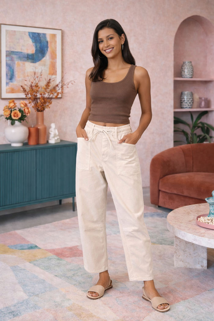 Monaco  Stone Corduroy Leo Barrel Pants