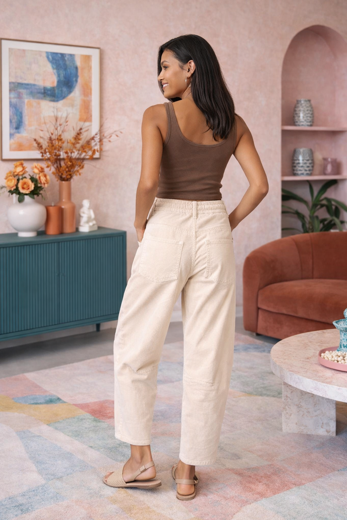 Monaco  Stone Corduroy Leo Barrel Pants