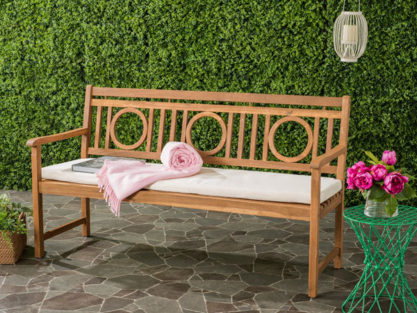 Montclair Acacia 3 Seat Bench in Natural with Beige Cushion