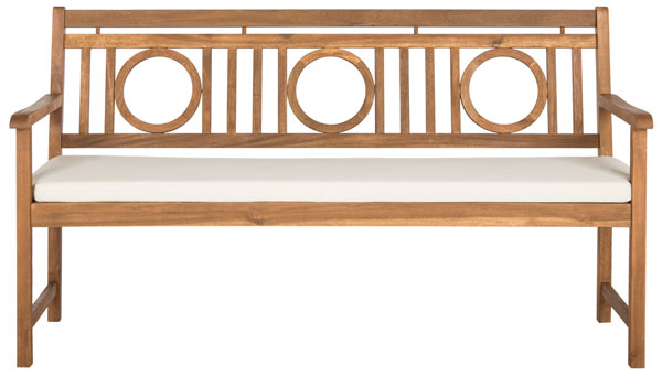 Montclair Acacia 3 Seat Bench in Natural with Beige Cushion