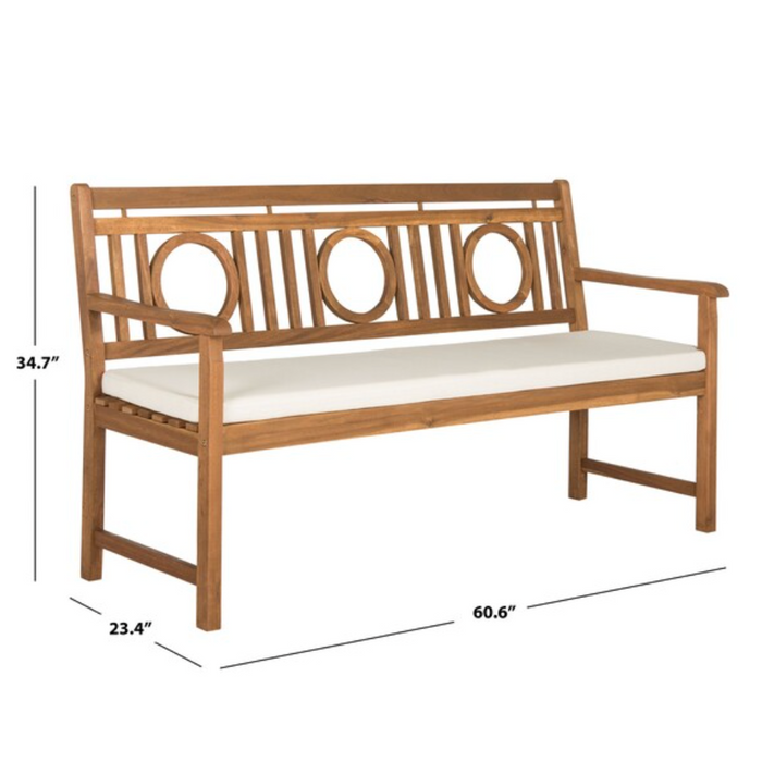 Montclair Acacia 3 Seat Bench in Natural with Beige Cushion