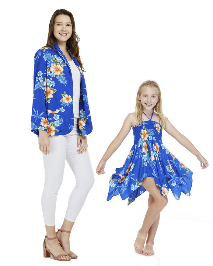 Mother Daughter Hauoli Hikikii Set in Hibiscus Blue