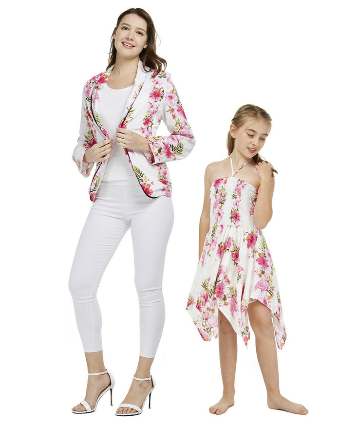 Mother Daughter Hauoli Hikikii Set in Pink White Hibiscus Vine