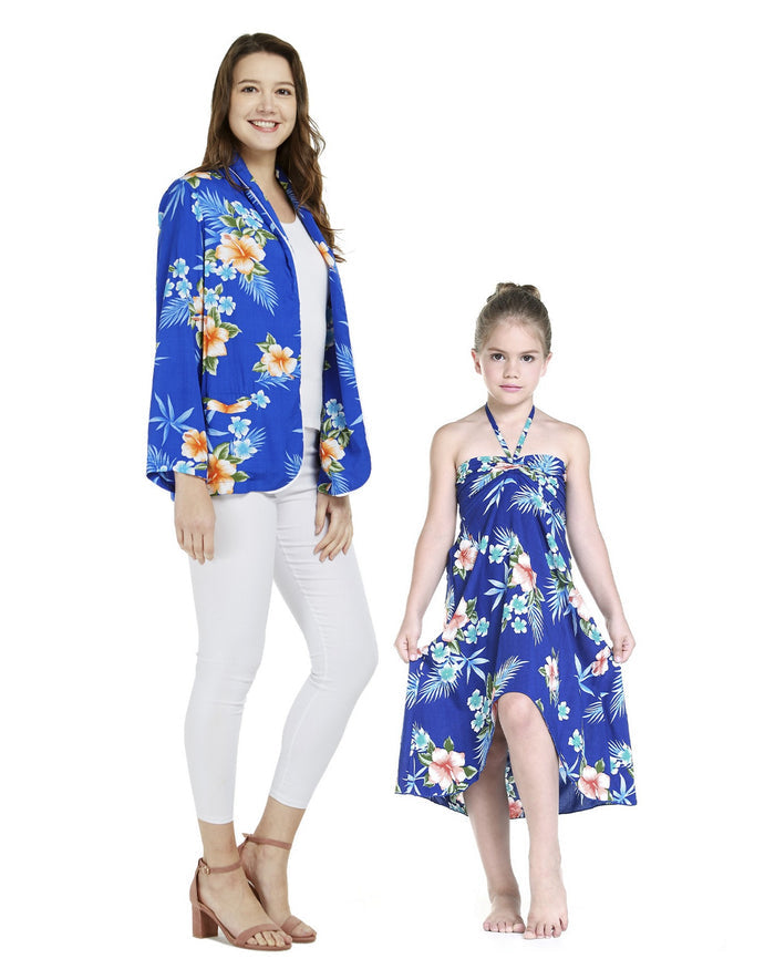 Mother Daughter Hikikii Honu Set in Hibiscus Blue
