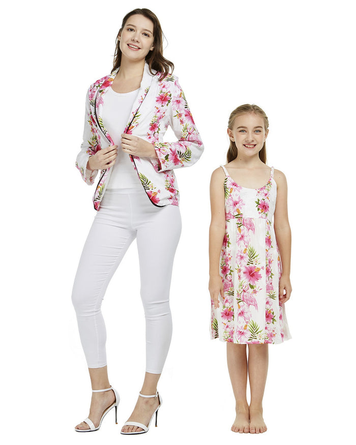 Mother Daughter Naia Nani Set in Pink Hibiscus Vine White