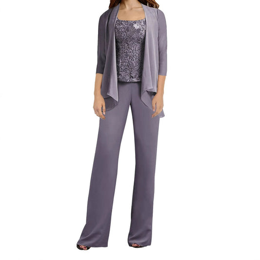 Mother of The Bride Dresses Pant Suits Three Pieces Formal Suit Lace Wedding Guest Outfit