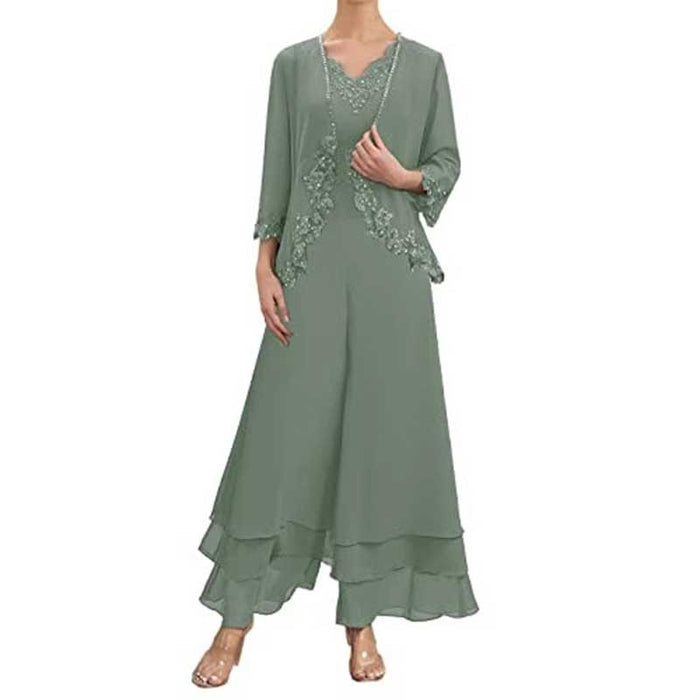 Mother of The Bride Pants Suits with Jacket 2 Pieces Wedding Guest Outfit
