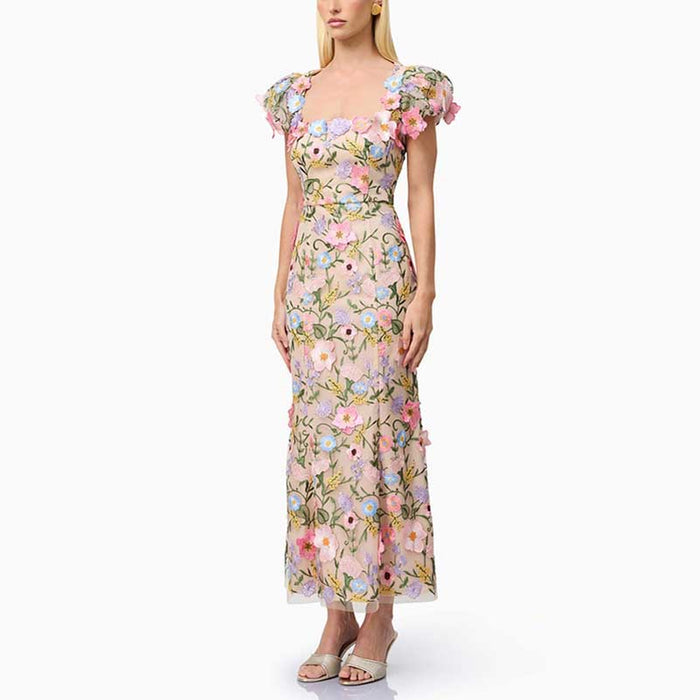 Multicolor Maxi Dress 3D Lace Floral Midi Dress