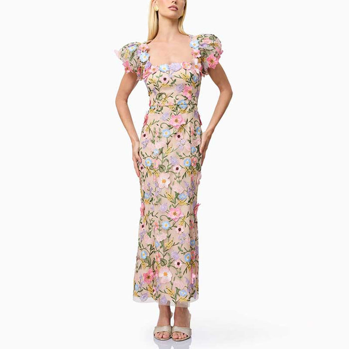 Multicolor Maxi Dress 3D Lace Floral Midi Dress