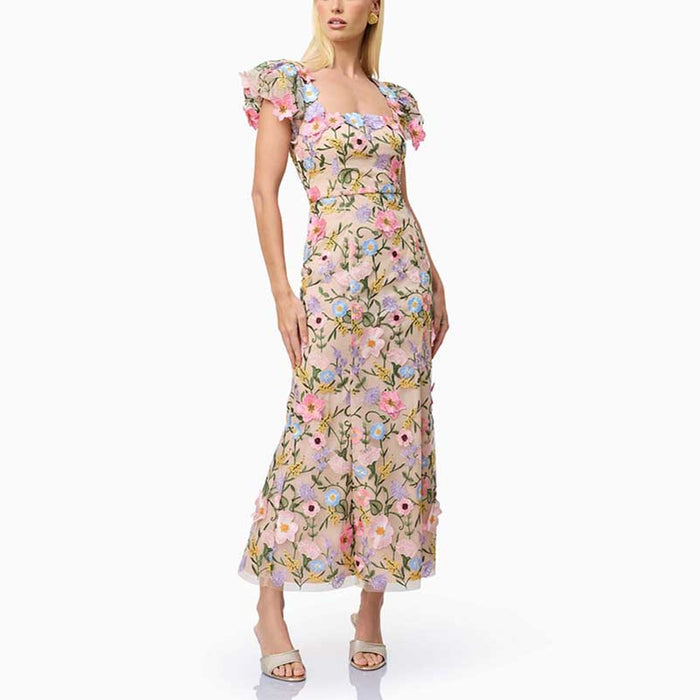 Multicolor Maxi Dress 3D Lace Floral Midi Dress