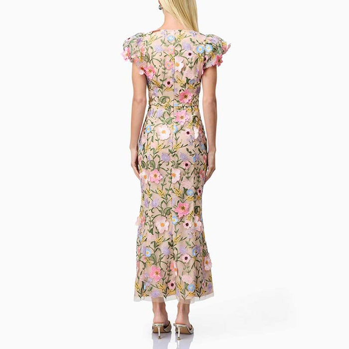 Multicolor Maxi Dress 3D Lace Floral Midi Dress