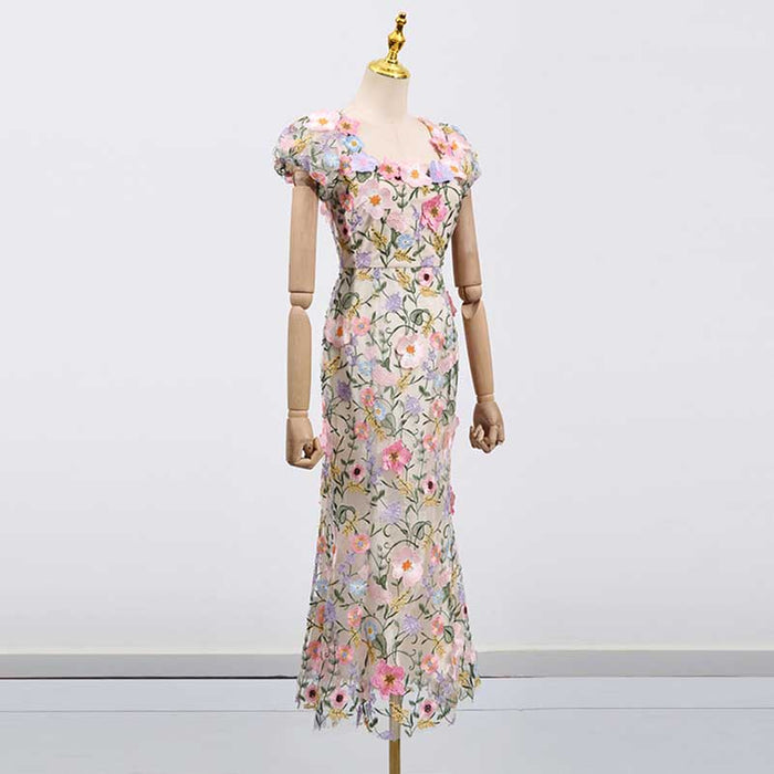 Multicolor Maxi Dress 3D Lace Floral Midi Dress
