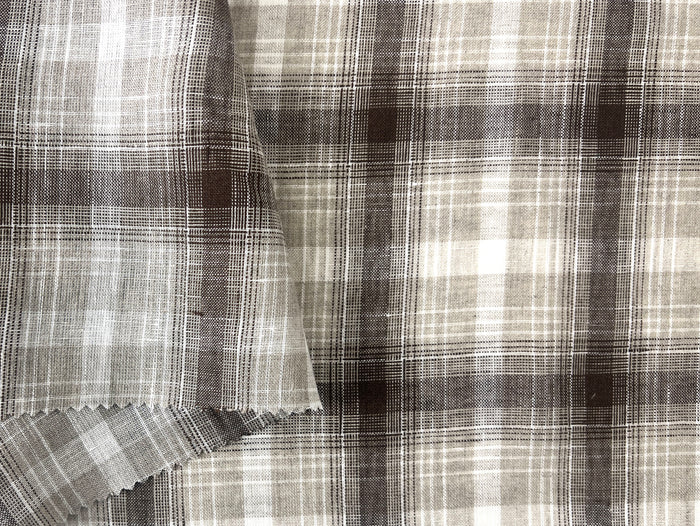 Natural Plaid 100% Linen Fabric – Lightweight & Pre-Washed 8295