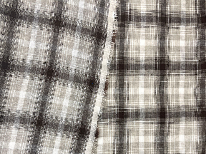 Natural Plaid 100% Linen Fabric – Lightweight & Pre-Washed 8295