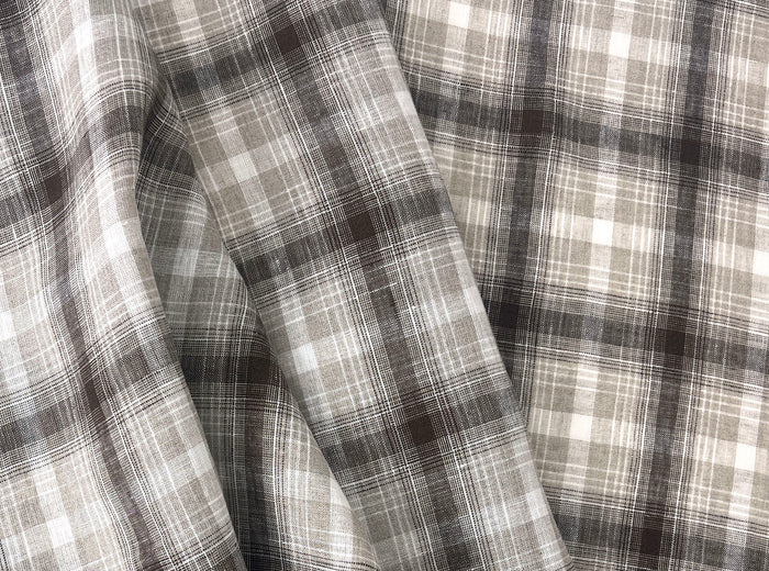 Natural Plaid 100% Linen Fabric – Lightweight & Pre-Washed 8295