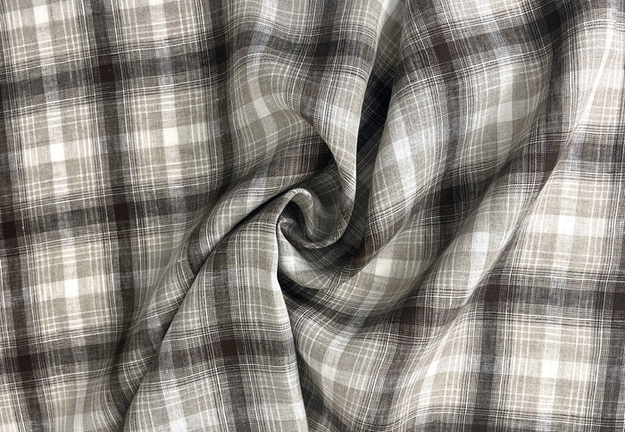 Natural Plaid 100% Linen Fabric – Lightweight & Pre-Washed 8295