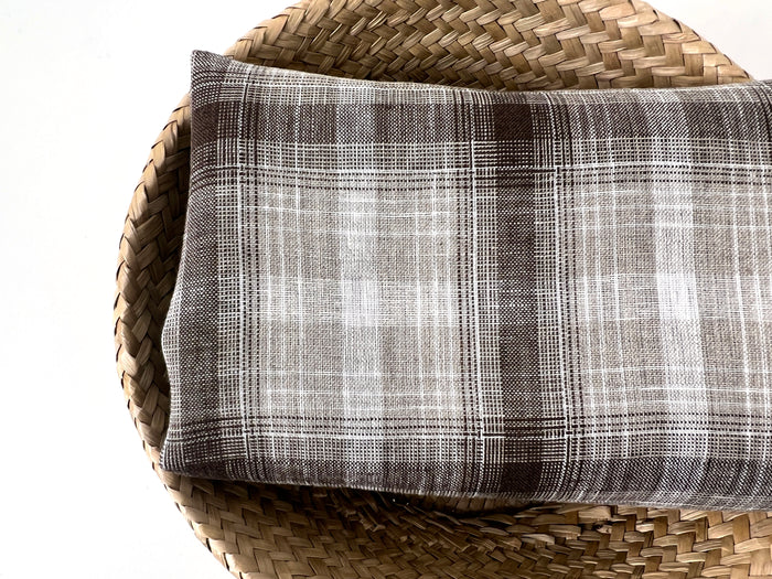 Natural Plaid 100% Linen Fabric – Lightweight & Pre-Washed 8295