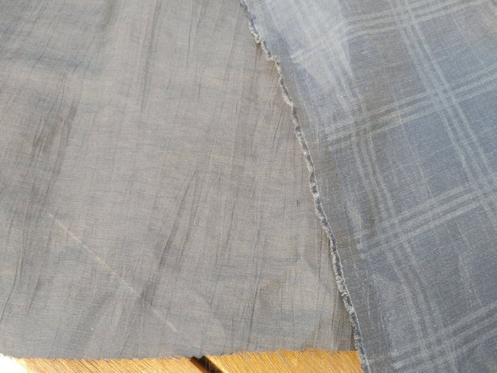 Naval Linen Polyester Fabric with Crease Effect and Printed Plaid Pattern 3578 - The Linen Lab - Navy