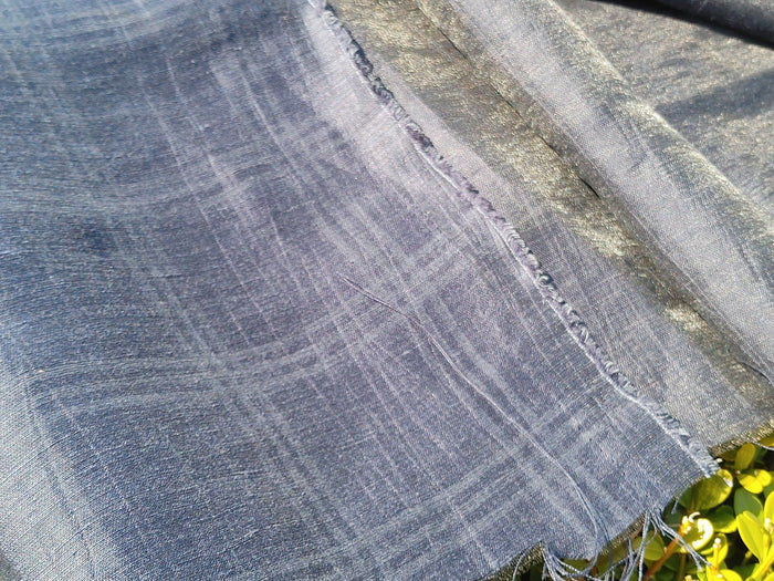 Naval Linen Polyester Fabric with Crease Effect and Printed Plaid Pattern 3578 - The Linen Lab - Navy