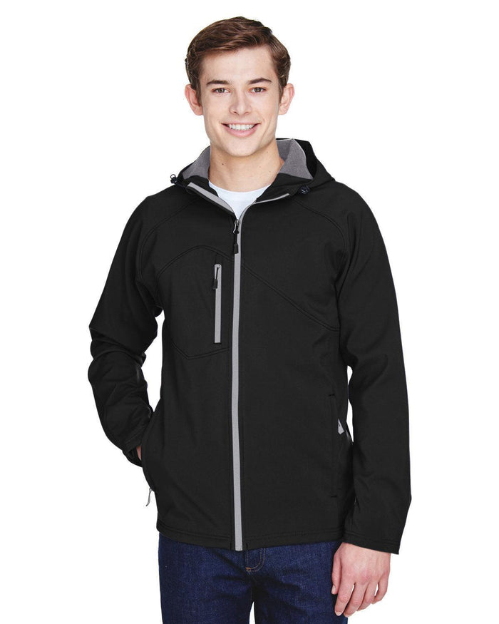 North End Prospect Two-Layer Fleece Bonded Soft Shell Hooded Jacket-Men's Jackets-North End-Black-S-Thread Logic