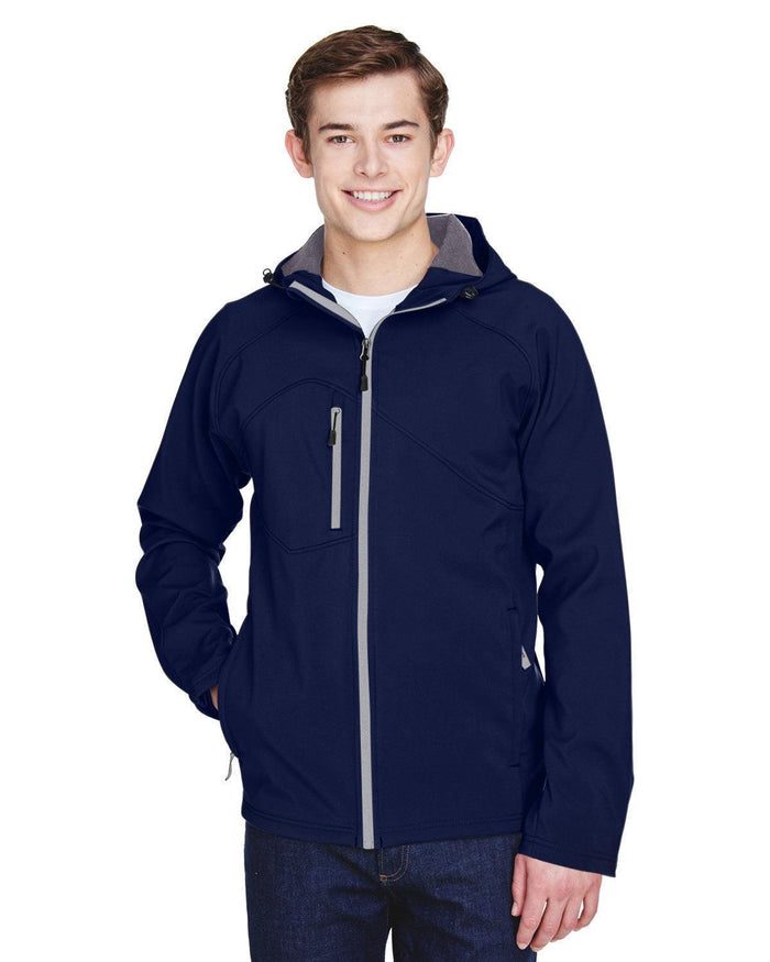 North End Prospect Two-Layer Fleece Bonded Soft Shell Hooded Jacket-Men's Jackets-North End-Classic Navy-S-Thread Logic
