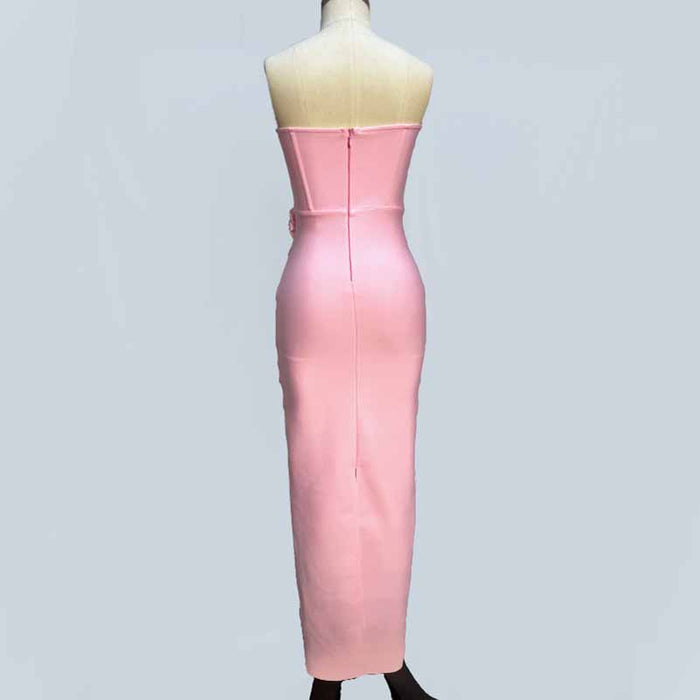 Off Shoulder Body-con Midi Dress With Flower Appliques
