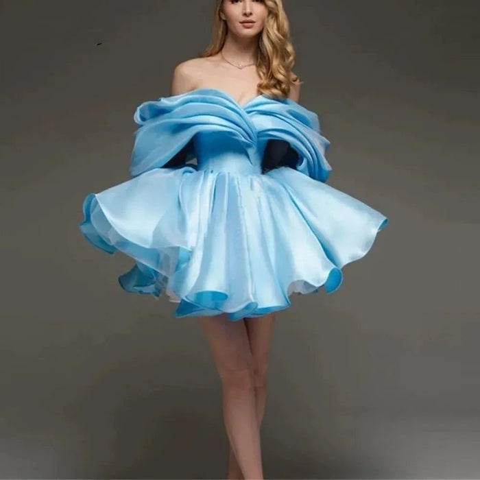 Off-Shoulder Puff Sleeve Mini Dress – Satin Cocktail Party Dress for Women | Bridal Shower, Wedding Guest, Date Night, Formal Event