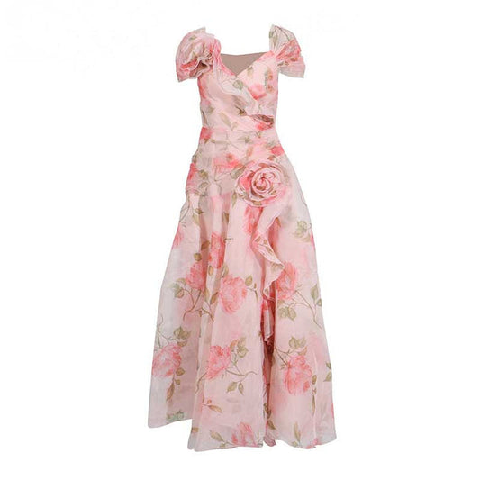 Off The Shoulder Organza Floral Gown Dress