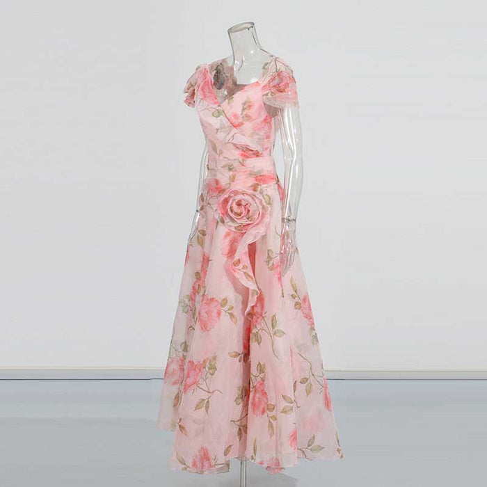 Off The Shoulder Organza Floral Gown Dress