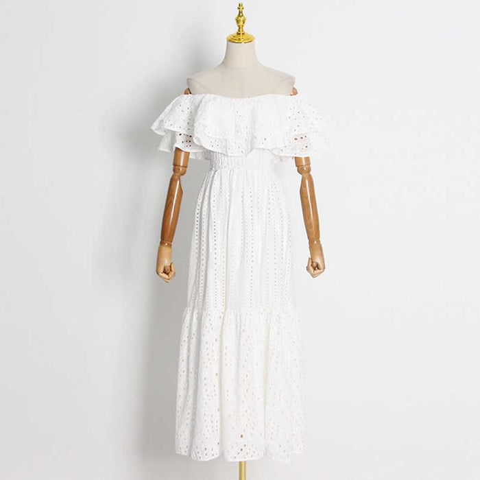 Off-the-shoulder Ruffled Midi Dress Beach Party Long Dress Embroidered Dress
