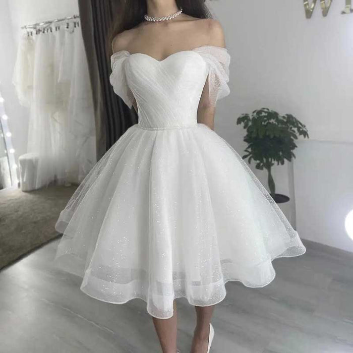 Off The Shoulder Short Bridal Gown A-Line Mini Wedding Dress